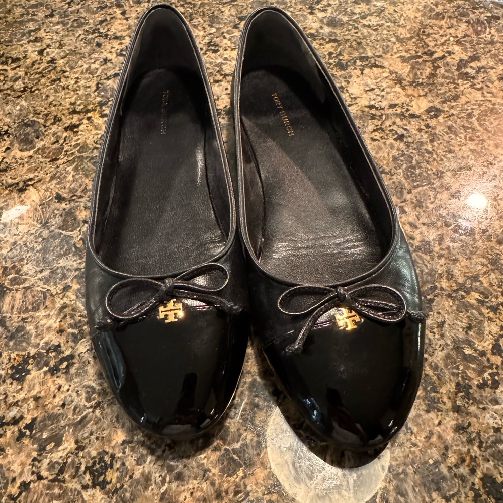 Tory Burch Black Flats with Decorative Bows